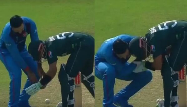 Babar Azam refuses to let Mohammad Nabi tie his shoelaces