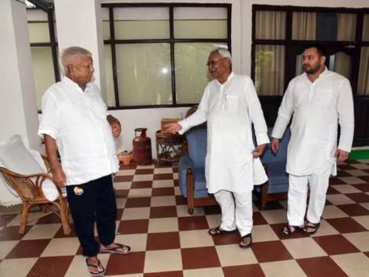 Bihar Chief Minister Nitish Kumar Rashtriya Janata Dal RJD Chief Lalu Prasad Yadav and State Deputy Chief Minister Tejashwi Yadav