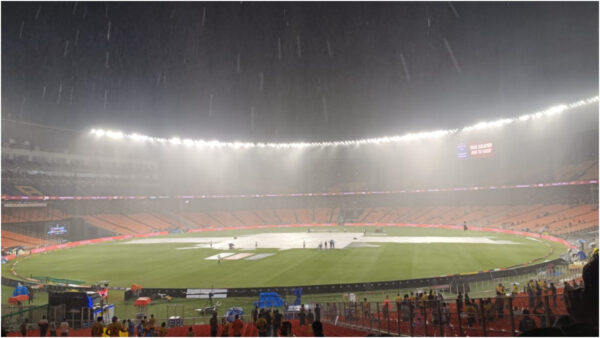 Rain at Ahmedabads Narendra Modi Stadium