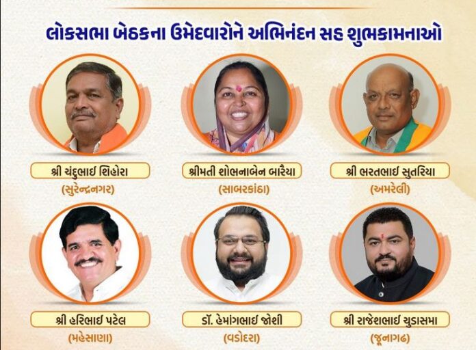 BJP candidates: ભાજપે ગુજરાતના 6 ઉમેદવારોના નામ જાહેર કર્યા, વડોદરા અને સાબરકાંઠામાં મોટો ફેરબદલ