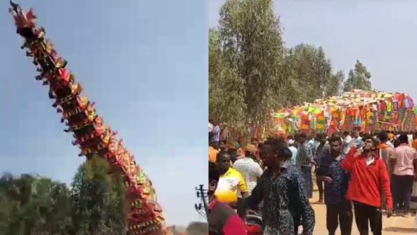 Live Footage: 120 feet high chariot breaks during religious function in Anekal in Bengaluru