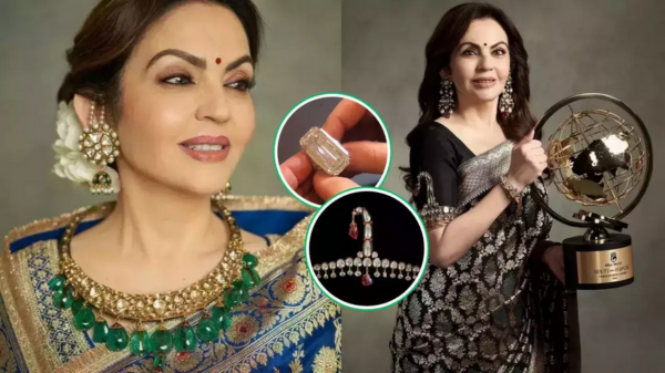 Nita ambani gold sari and jewellery collection 1 1