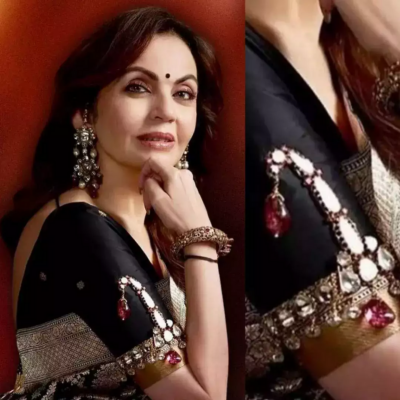 Nita ambani gold sari and jewellery collection 4