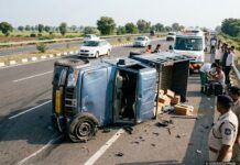 Horrific Mishap in Gondal: ગોંડલ હાઈવે પર કાળમુખો અકસ્માત ટાયર ફાટતાં પીકઅપ પલટી, બે શ્રમિકોના કમકમાટીભર્યા મોત