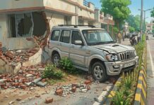 Drunk Driving Terror in Vadodara: અકોટામાં નશામાં ધૂત સ્કોર્પિયો ચાલકનો આતંક; ડિવાઈડર કુદાવી કાર મકાનની દીવાલમાં ઘુસાડી દીધી Drunk Driving Terror in Vadodara