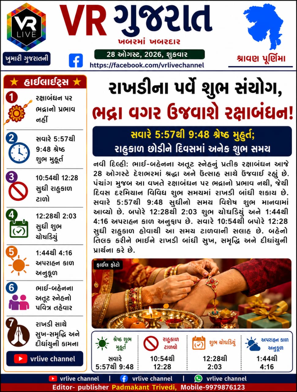 Gujarati E PAPER VR LIVE GUJARAT 28-08-2026 GUJARATI #EPAPER #GUJARAT #GUJARATI