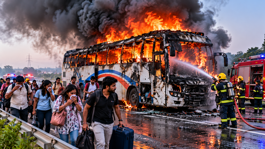 Moving Bus Turns Into Fireball